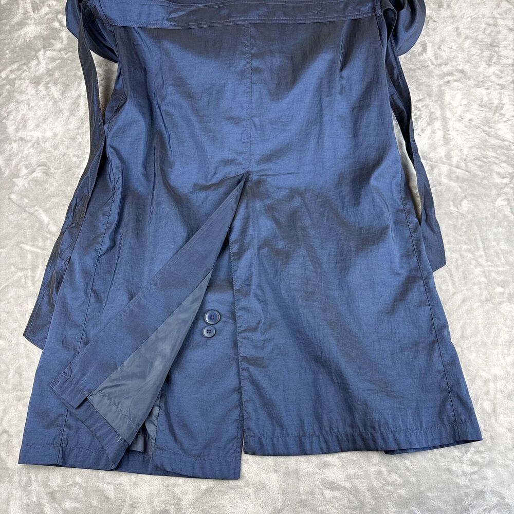 1980's Iridescent Blue Trench Coat Women's 9/10 Shoulder Epaulets‎ Belted (1107) - Picture 10 of 15